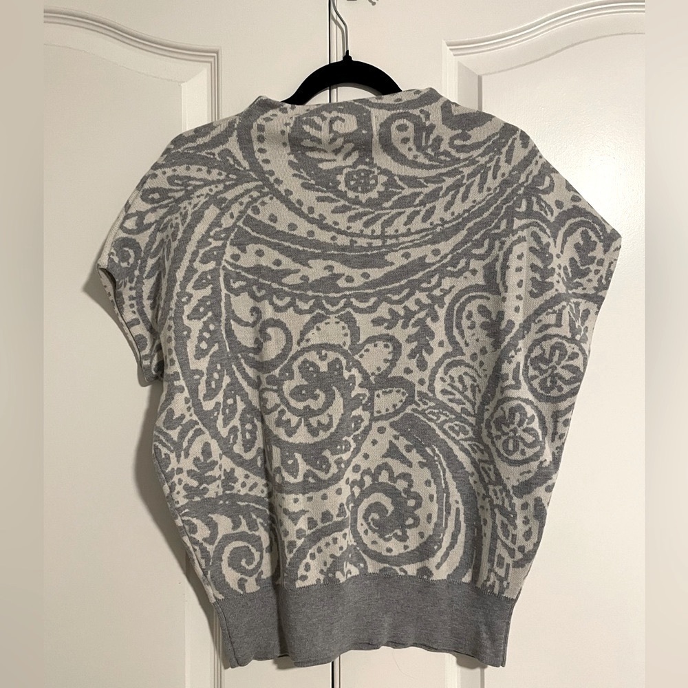 CYNTHIA ROWLEY Paisley Mock Neck Short Sleeve Sweater